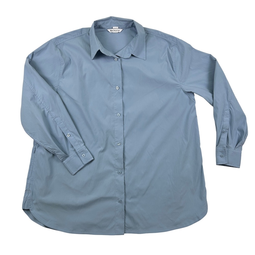 Athleta Shirt‎ Mens Medium Button Up Long Sleeve Stretch Performance Blue